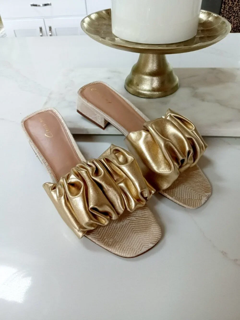 CIRCUS BY SAM EDELMAN JANIS GOLD RUCHED SLIDE SZ 10